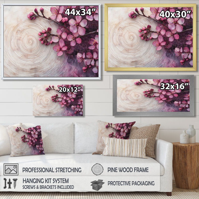 Art encadré de cerisier mauve Muscanell, Argent argent, H 12 po x l 20 po, Cadre flottant