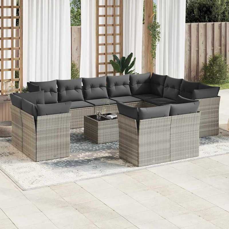  Ensemble de canapé de jardin modulaire PE rotin gris clair