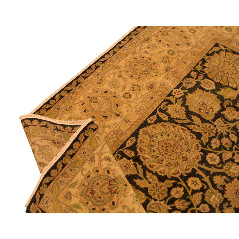 Tapis noir / brun noué à la main, Rectangle 9 pi x 12 pi 1 po