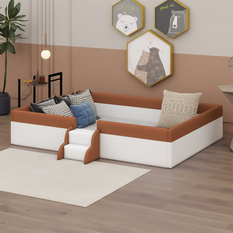 Upholstered Daybed Frame With Fence And Stairs, Full