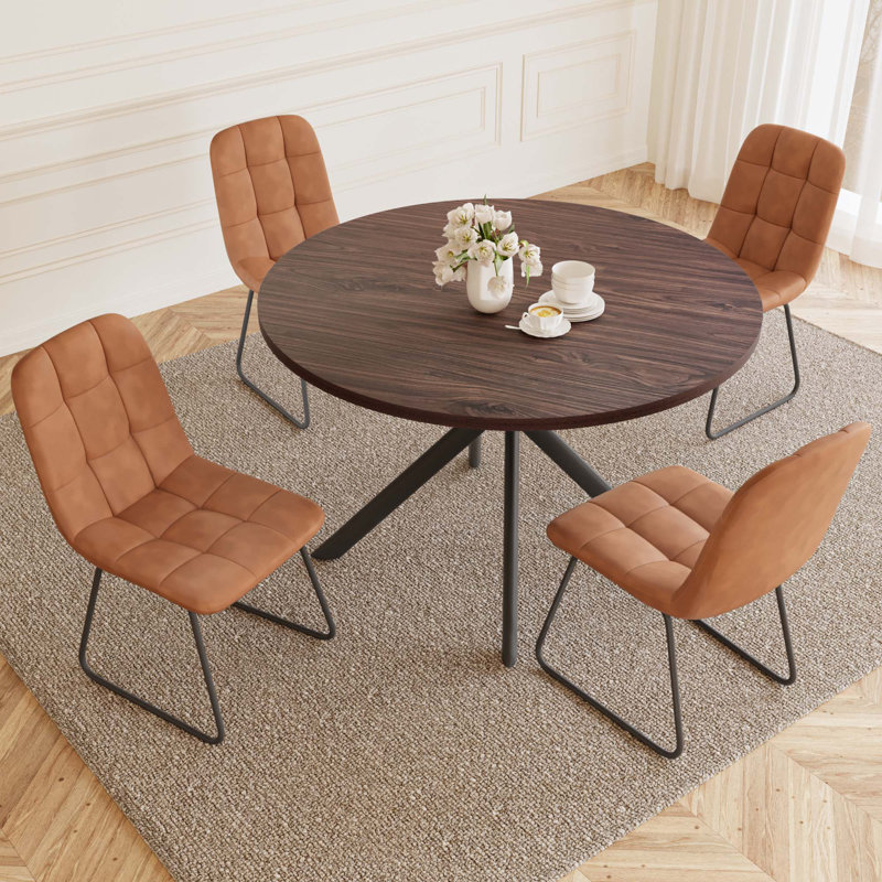 45.3"l Round Modern Kitchen Dining Table With 32.8"h Dining Chair, Brown