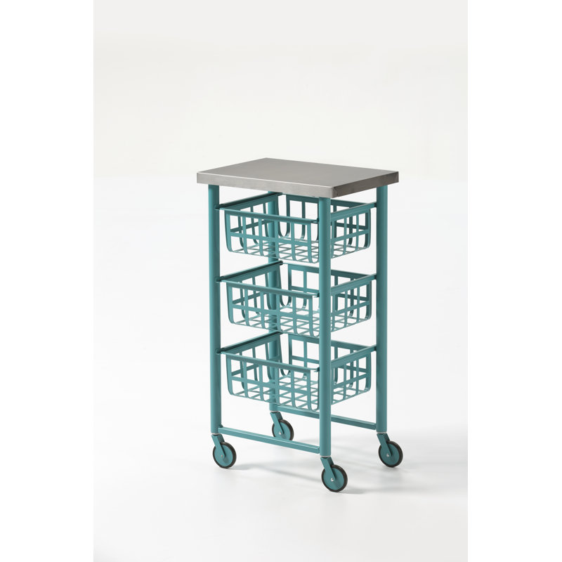 Nelia 45cm W Steel Kitchen Trolley with Stainless Steel Top, Blue