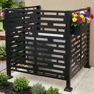 Clôture d'intimité AC 4 X 2 pi, écran de climatiseur en métal avec boîtes à fleurs, autoportant