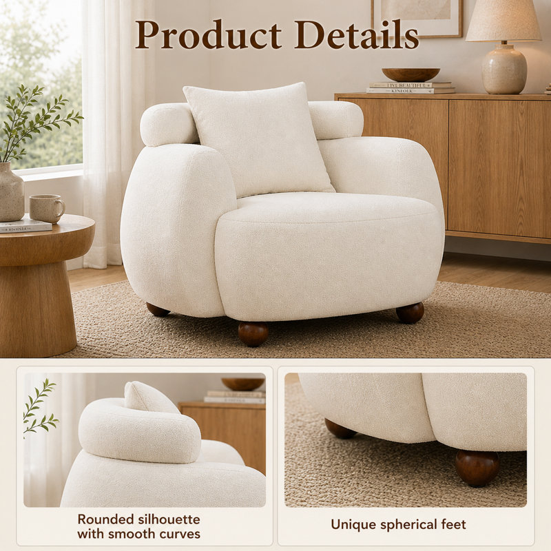AUKFA Tissu de style chenille de style nordique 38 po avec coussin et coussin moelleux, pour salon, bureau, blanc, Blanc