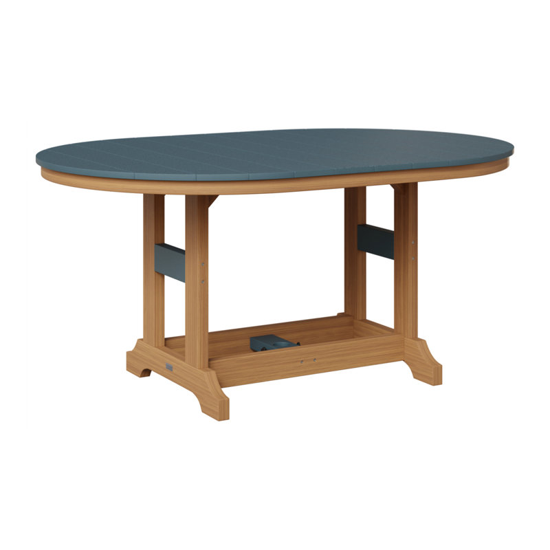 Garden Classic Outdoor Oval Bar Table, Natural Teak, Slate, 39.5" H x 44" W x 64" D