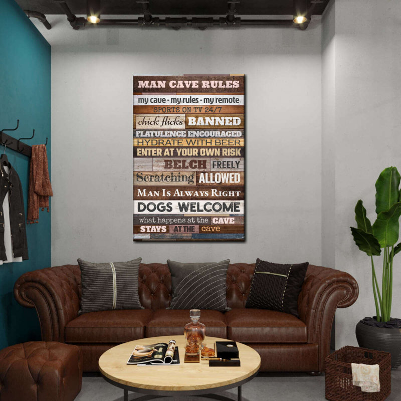 " Man Cave Rules I " by HomeyNotes Studio, 36" H x 24" W x 1.25"' D