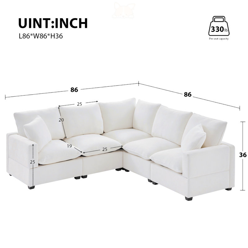 84*84" Modern L Shape Modular Sofa, White