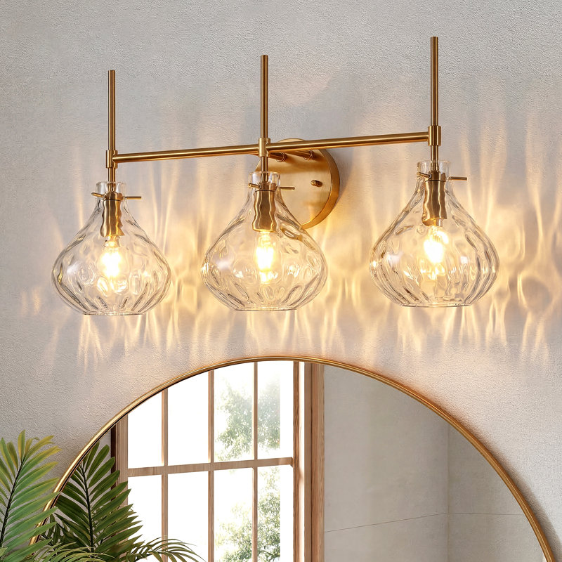 3-Light Bathroom Vanity Light with Water Ripple Glass Shades