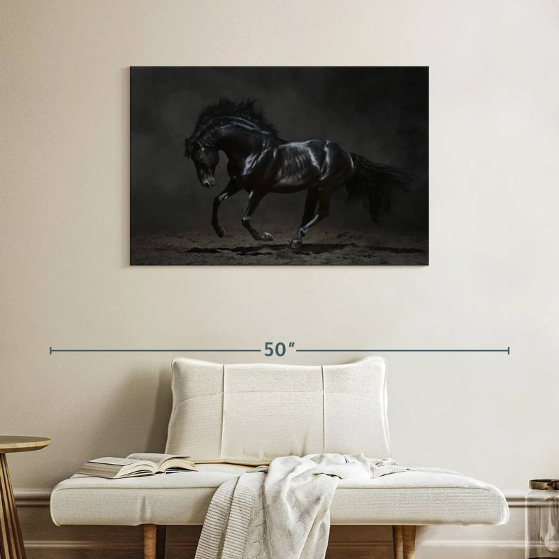 Cheval noir brillant Brampt, H 26 po x l 39 po