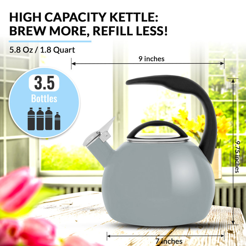 Chantal Anniversary 2 qt. Enamel on Steel Stovetop tea kettle, Fog Gray