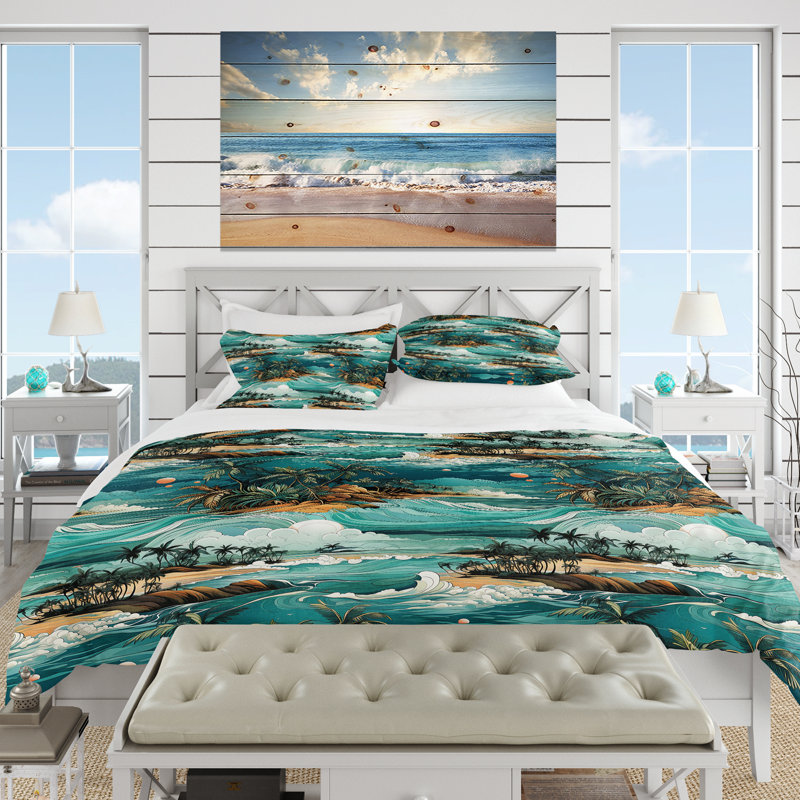 Ensemble de housse de couette Oceanic Dreamscape, Housse de couette simple + 1 taie décorative stan