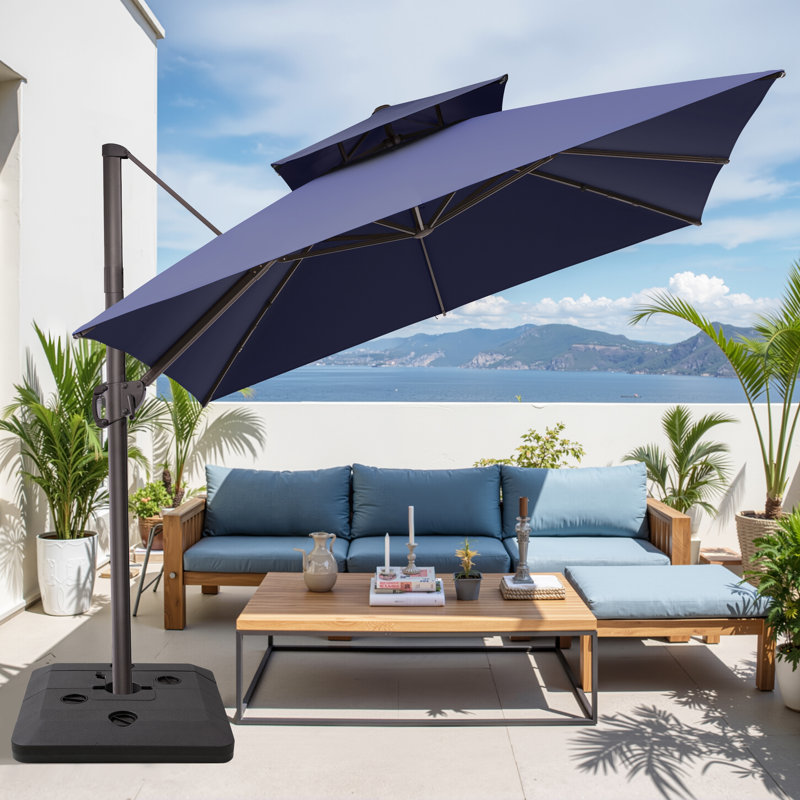 11' Square Patio Cantilever Umbrella, Base Included, Tanné