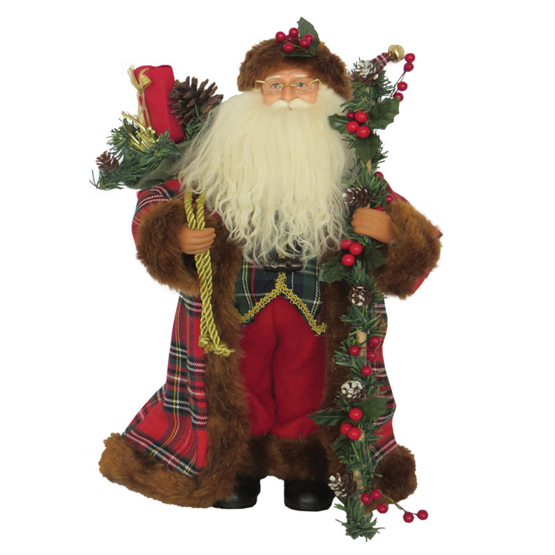 Figurine de père Noël en tissu écossais