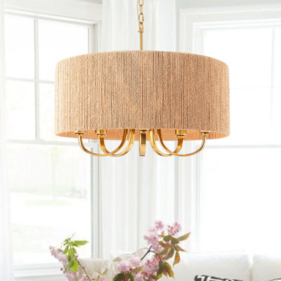 Stephane 5-Light 22" W Rattan Drum Chandelier 