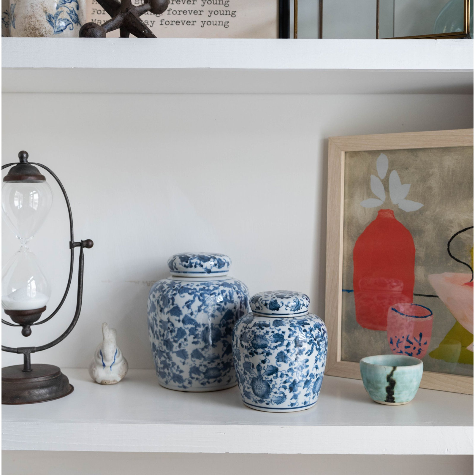 Chadwicks Ceramic Ginger Jar, White/ Blue, 8.25'' H x 6.25'' W x 6.25'' D