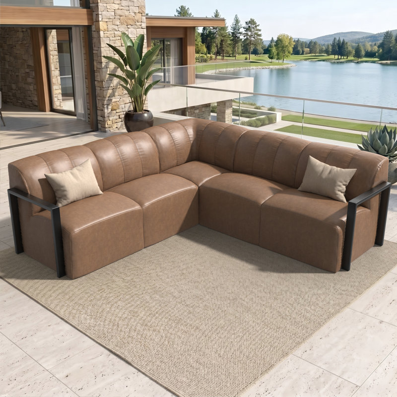 Canapé d'angle moderne de 5 pièces en aluminium à structure ouverte, recouvert de tissu Ultraleather