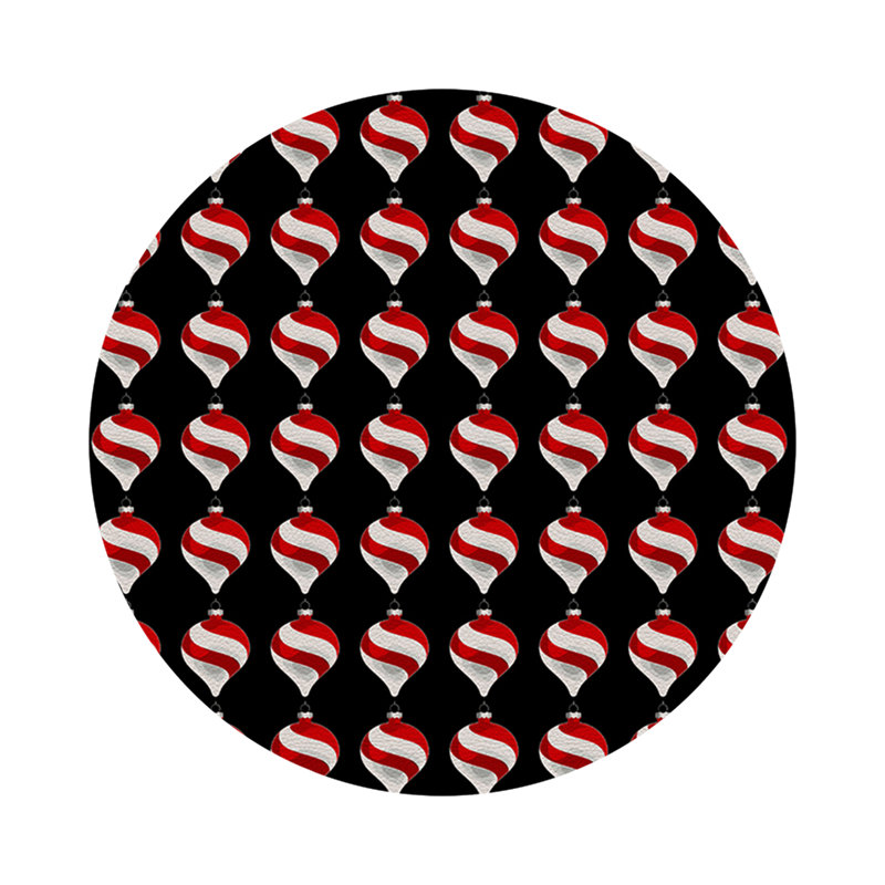 Xmas Ornament Black Vegan Leather Round Coasters, Black