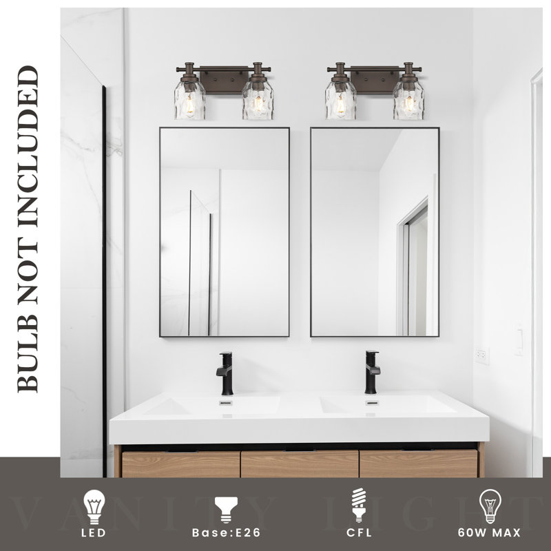 2-Light Farmhouse Vanity Light,  Hammered Glass Shade, Oil Rubbed Bronze, 2 Lights