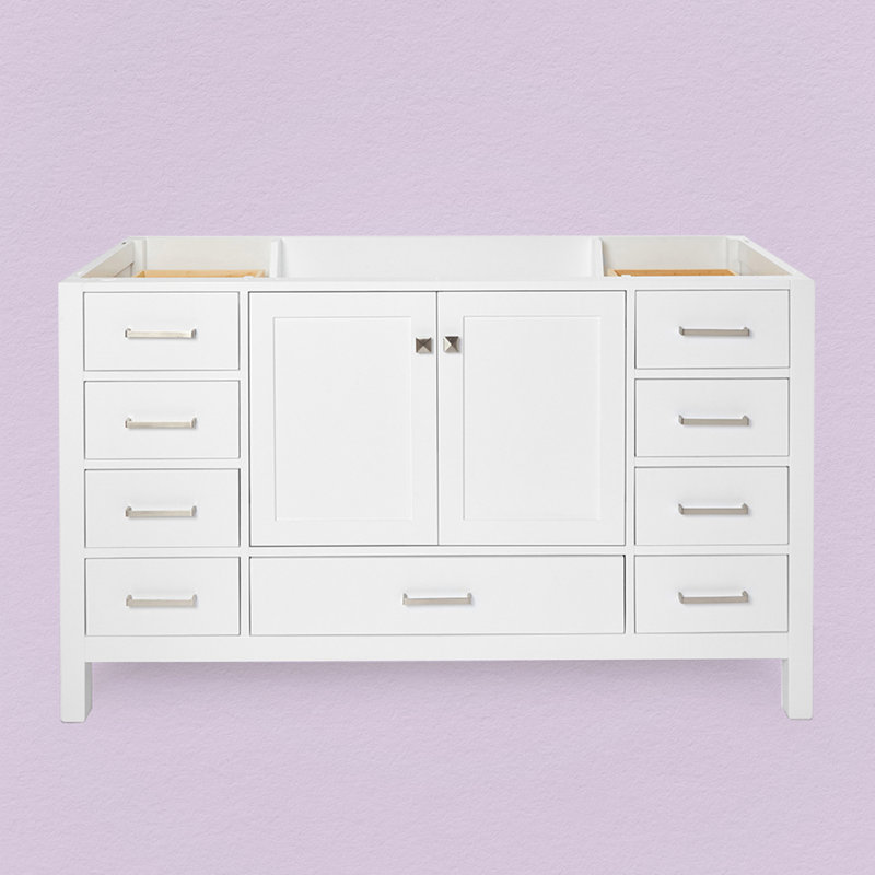 Cambridge 60'' W Single Bathroom Vanity Base, Brushed Nickel, White