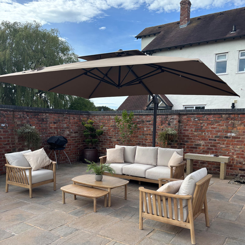 Parasol inclinable rectangulaire 10 pi x 13 pi à double plateau en porte-à-faux inclinable avec base et rotation à 360 °, taupe