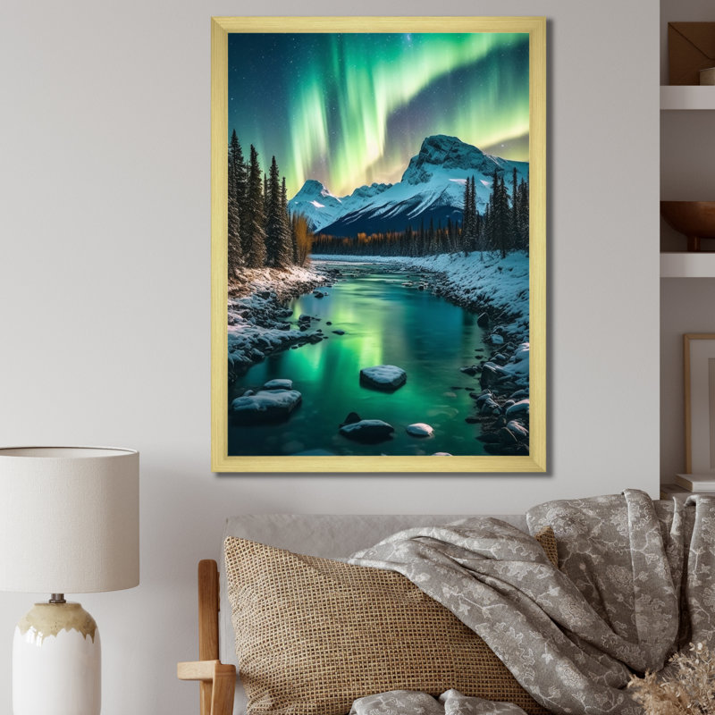 Yukon Northern Lights Beauty V - salon d'art mural canadien, H 32 po x l 16 po x P 1 po, Cadre photo doré simple