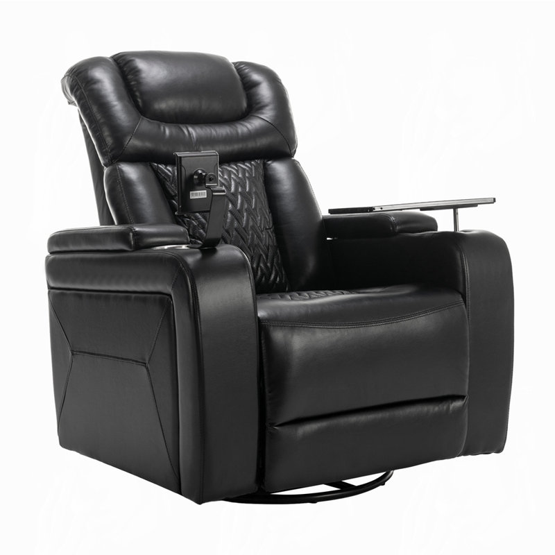 35'' PU Leather Home Theater Individual Seat Recliner with Phone Holder & Arm Storage & USB, Black