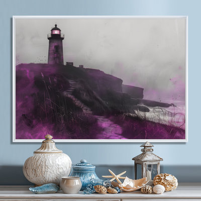 Mauve et gris, phare brumeux, rocher I - phares, art mural