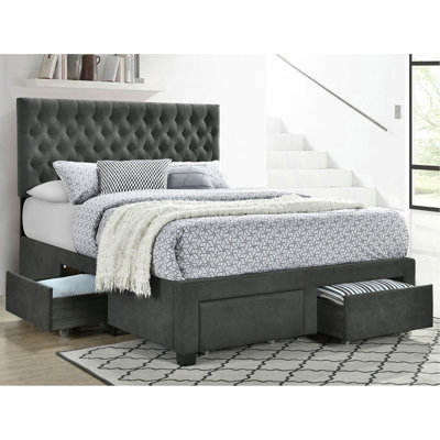 Grand lit à panneau tapissier avec rangement Keating Grey