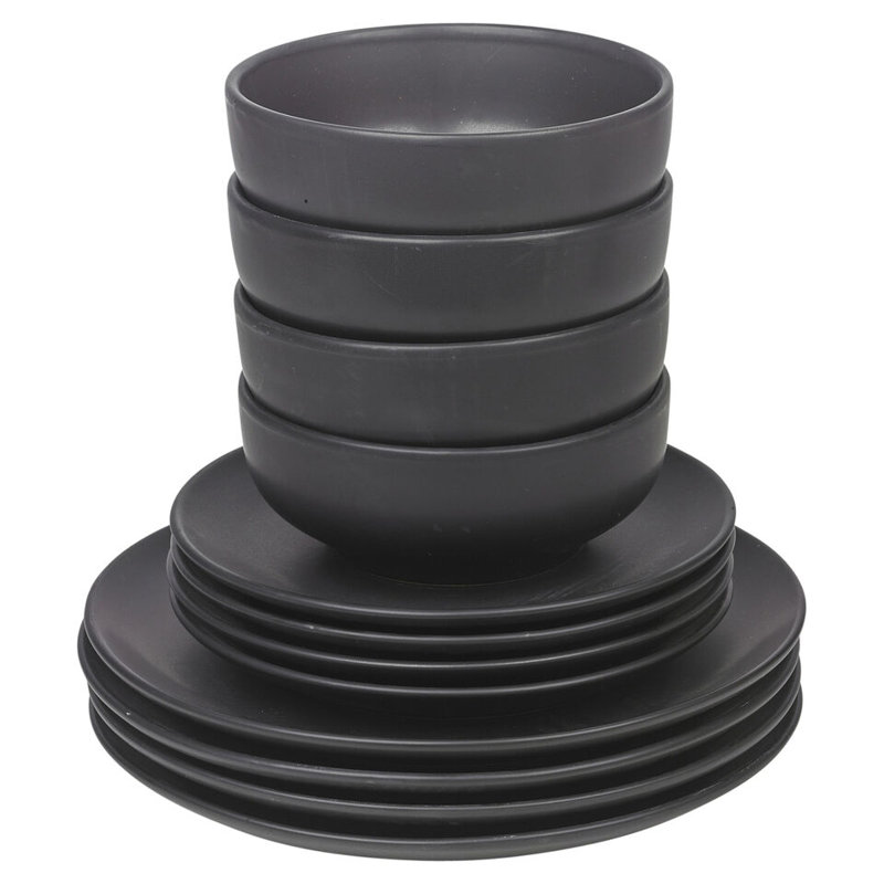 Piece Ceramic Dinnerware Set - Service for 4, Black