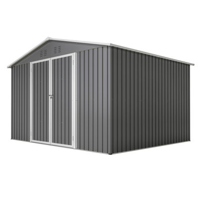 Remise en métal toutes saisons 10 pi x 8 pi, grise - Portes verrouillables sécurisées pour jardin, patio, cour, remise de jardin 10 x 8 avec portes, durable