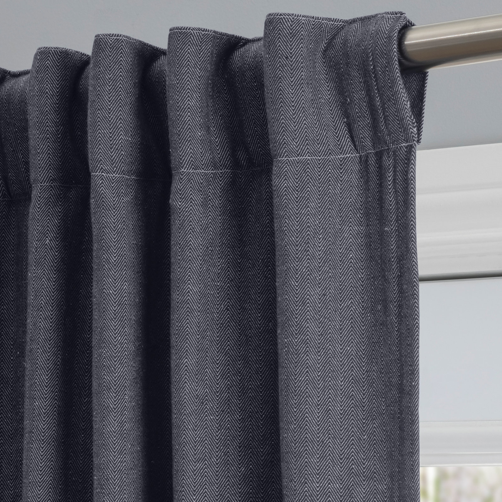 LeeRoy Chevron Room Darkening Curtain Panel, 48" W x 63" L, Navy