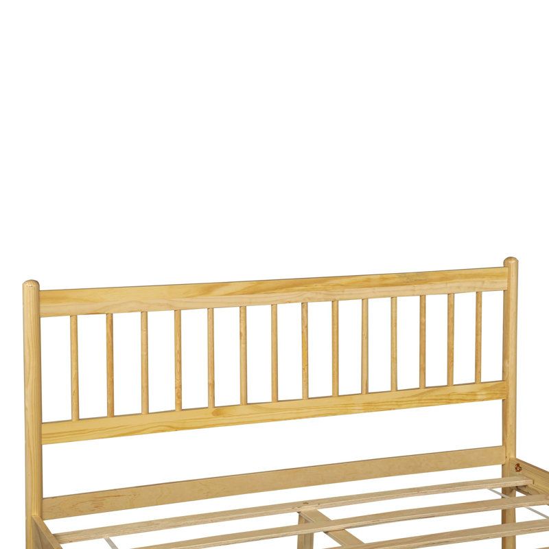 Lit vintage traditionnel avec rangement sous le lit et cadre renforcé, Naturel