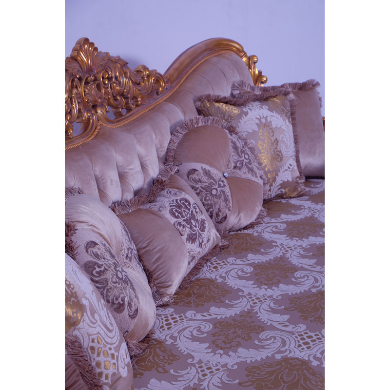 3 Piece Modigliani Sofa Red Gold Fabric, Gold/Beige/Light Brown
