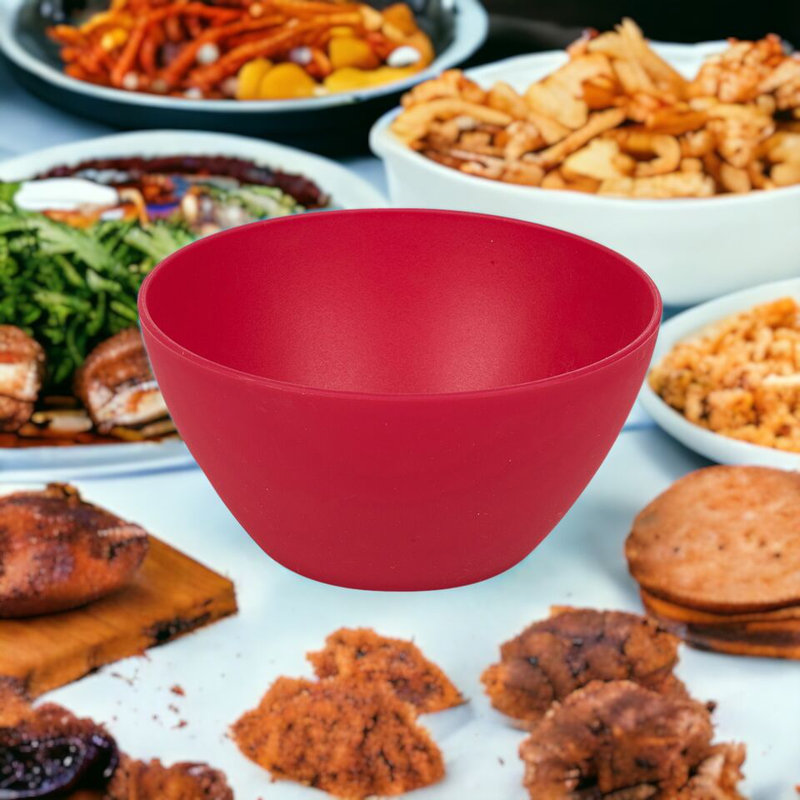 6x High Quality Small Deep Round Reusable Solid Colour Plastic Dinner Bowls, Fuchsia