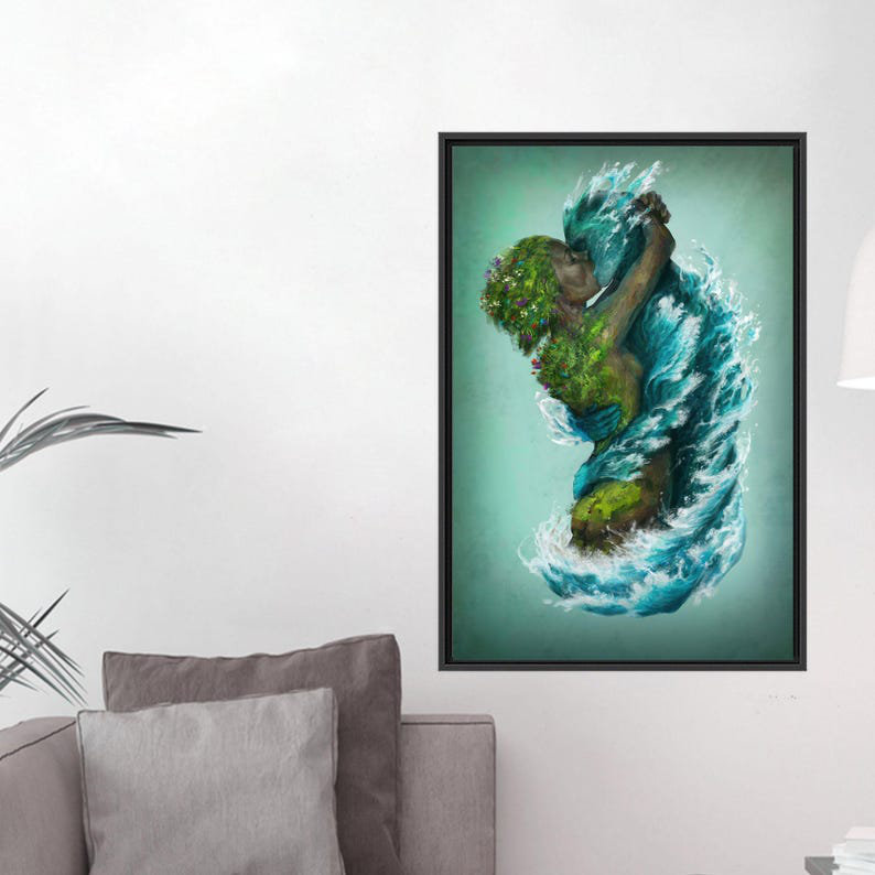 Art sur toile moderne, surréel et terrestre, H 94 po x l 41 po, Reproduction encadrée sans passe-partout