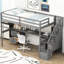 Lit mezzanine simple gris avec bureau et double contenant de rangement-1170313999