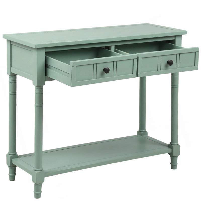 Console Daisy Series avec deux tiroirs et tablette inférieure, Bleu rétro