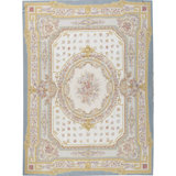 Hand-Knotted High-Quality Ivory and Blue Area Rug
