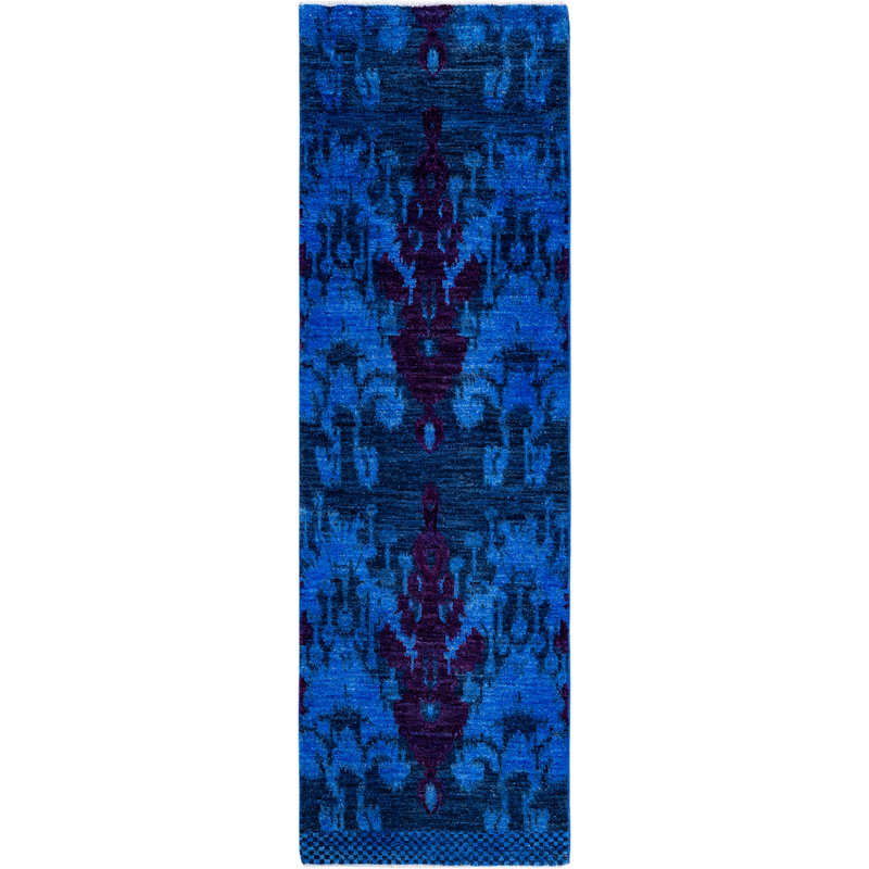 Overdyed Hand-Knotted Wool Modern-Contemporary Blue Runner 2' 7" x 8' 6"