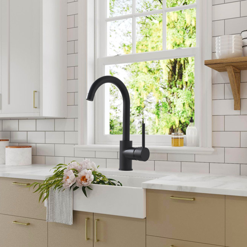 Robinet de cuisine à poignée simple avec conduites d'alimentation, Noir mat