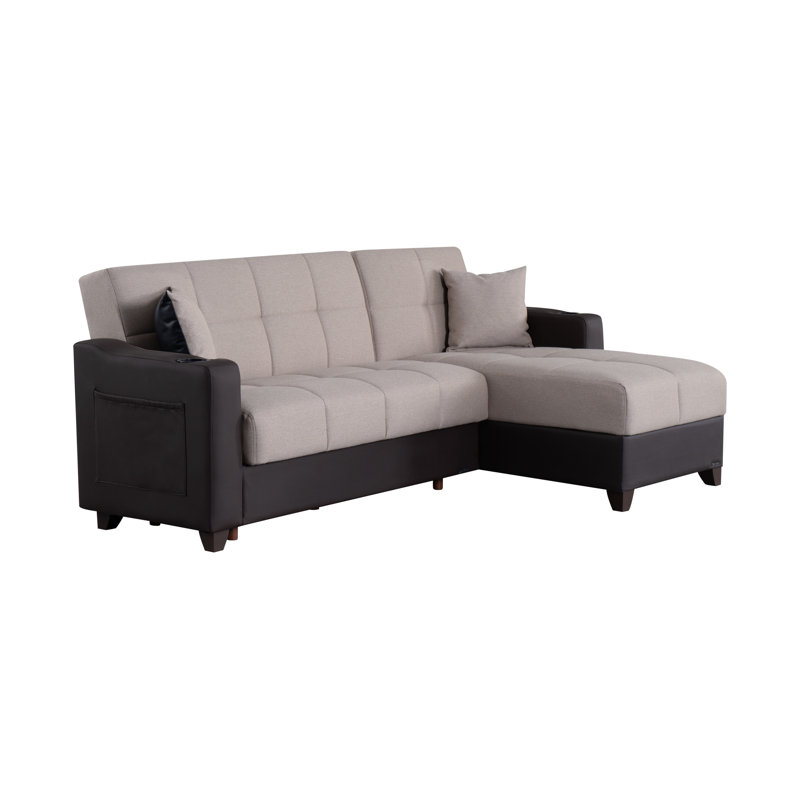 Canapé modulaire Lindsey beige avec similicuir chocolat, Tissu beige / similicuir chocolat