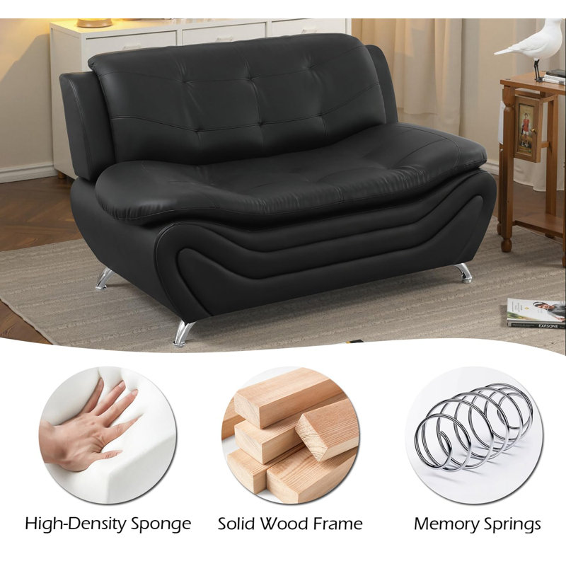 60"Black Faux leather Loveseat Living Room Sofafor Living Room, Living Room Couch Set, Sofa for Bedroom, Apartment, Living Room Furniture Sets 