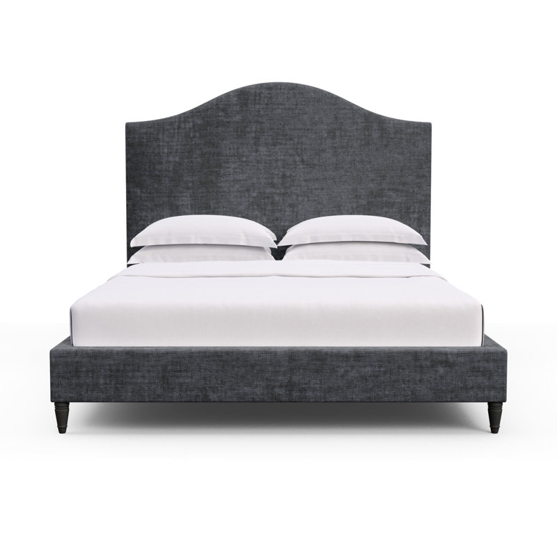 Montague Upholstered Bed, California King, Crushed Velvet Silver Streak, Weathered