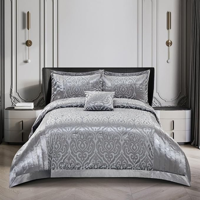 Bollara Damask Bedspread with Pillow Shams Included, Double/King Bedspread  + 2 Pillow Sham, Silver