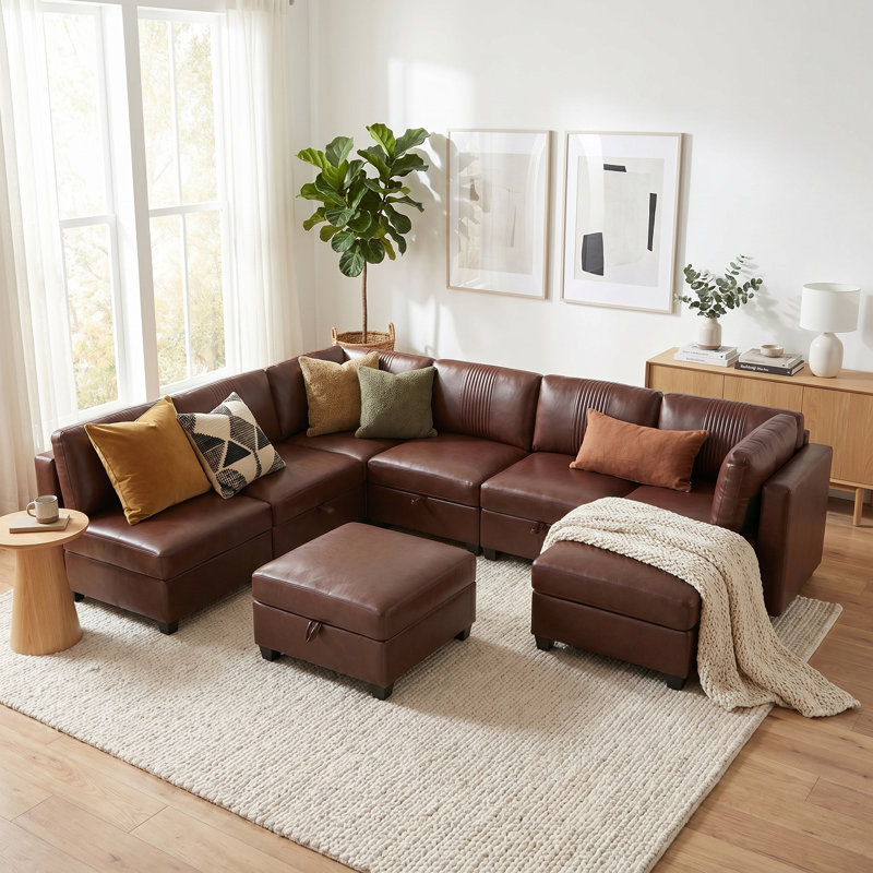 Canapé modulaire en U avec repose-pieds, canapé modulaire en polyuréthane flexible à 8 places avec rangement caché et fonction couchette, formes convertibles pour grand salon, réunions de famille