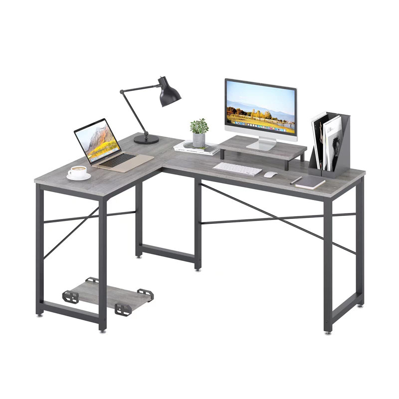 L-Shaped Metal Base Writing Desk, Grey