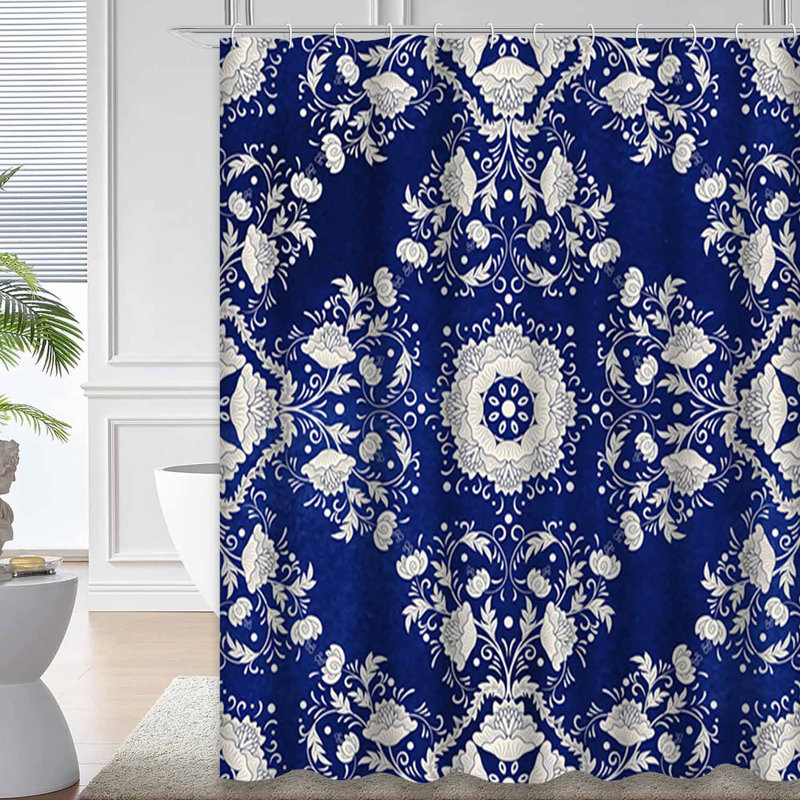 Magnifique rideau de douche carré chinois à motif floral avec 12 crochets, L 72 po x l 72 po