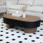 Table basse ovale 43,7 po avec rangement caché, table basse cannelée en bois minimaliste moderne pour le salon, table centrale ovale-1051324955
