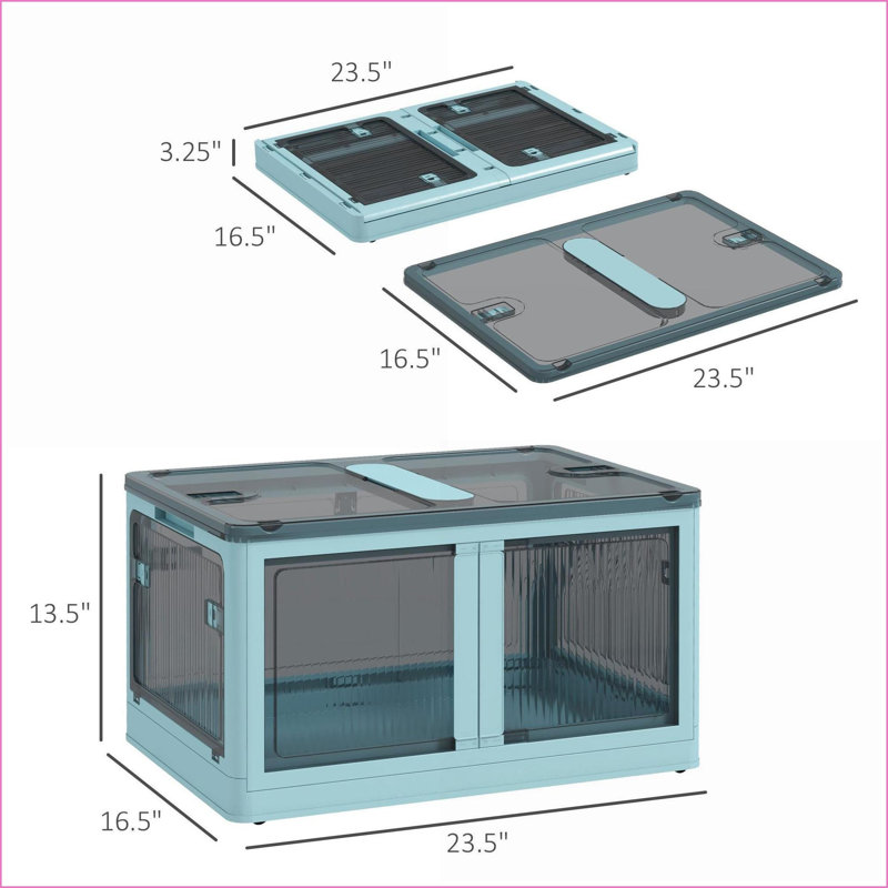 Bacs de rangement, HOMcom 3 empilables, pliables, 18 gallons avec couvercles et amp; Roues | Bleu | Plastique, Bleu