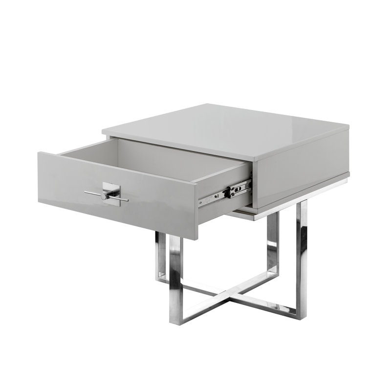 Table de bout avec rangement Plumeria, Gris clair / chrome